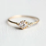 Champagne Gemstone & Diamond Rhinestone Zircon Ring 925 Silver 14k Jewelry