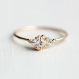 Champagne Gemstone & Diamond Rhinestone Zircon Ring 925 Silver 14k Jewelry