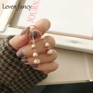 Champagne 925 Silver Three Ball Dangle Earrings Tassel Beaded Ear Drop
