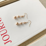 Champagne 925 Silver Three Ball Dangle Earrings Tassel Beaded Ear Drop