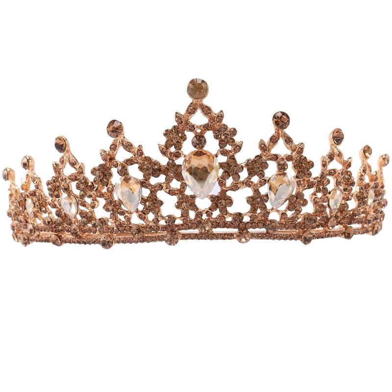 Champagne Crystal Tiara Crown Wedding Bridal Headwear