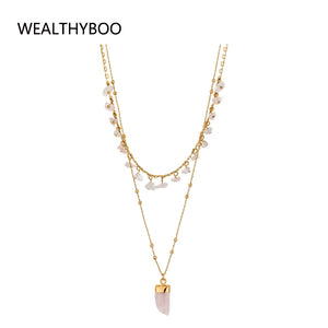 Champagne Oval Beads Statement Necklace Multi-Strand Long Chains