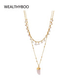 Champagne Oval Beads Statement Necklace Multi-Strand Long Chains