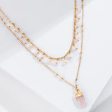 Champagne Oval Beads Statement Necklace Multi-Strand Long Chains