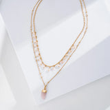 Champagne Oval Beads Statement Necklace Multi-Strand Long Chains