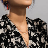 Champagne Oval Beads Statement Necklace Multi-Strand Long Chains