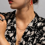 Champagne Oval Beads Statement Necklace Multi-Strand Long Chains