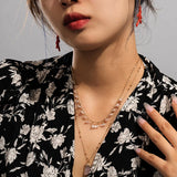 Champagne Oval Beads Statement Necklace Multi-Strand Long Chains