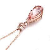 Champagne Pink Crystal Morganite Diamond Pendant Necklace 18k Rose Filled