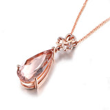 Champagne Pink Crystal Morganite Diamond Pendant Necklace 18k Rose Filled
