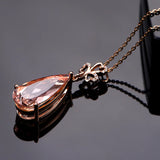 Champagne Pink Crystal Morganite Diamond Pendant Necklace 18k Rose Filled