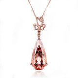 Champagne Pink Crystal Morganite Diamond Pendant Necklace 18k Rose Filled