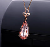 Champagne Pink Crystal Morganite Diamond Pendant Necklace 18k Rose Filled