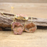 Champagne Titanium Natural Quartz Geode Druzy Pendant Necklace