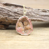 Champagne Titanium Natural Quartz Geode Druzy Pendant Necklace