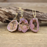 Champagne Titanium Natural Quartz Geode Druzy Pendant Necklace