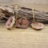 Champagne Titanium Natural Quartz Geode Druzy Pendant Necklace