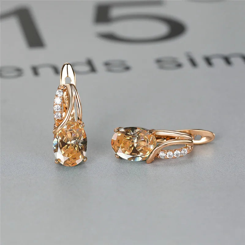 Champagne Zircon Oval Stone Earrings Rose Engagement Earrings