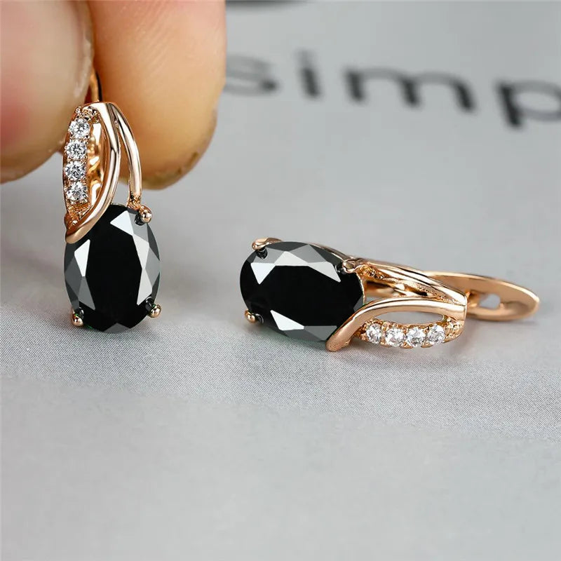 Champagne Zircon Oval Stone Earrings Rose Engagement Earrings