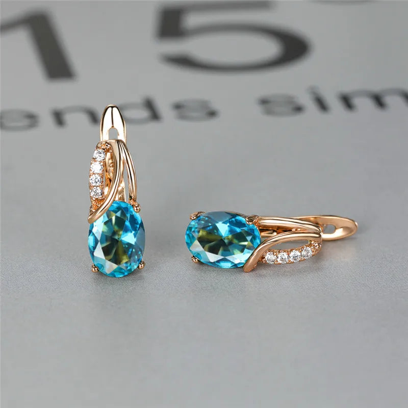 Champagne Zircon Oval Stone Earrings Rose Engagement Earrings