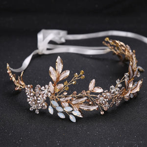 Champagne Crystal Flower Bride Headbands Hair Comb Princess Wedding Hairband