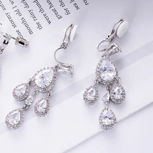 Pink CZ Water Drop Chandelier Dangle Earrings for Women