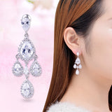 Pink CZ Water Drop Chandelier Dangle Earrings for Women