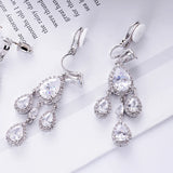 Pink CZ Water Drop Chandelier Dangle Earrings for Women