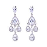 Pink CZ Water Drop Chandelier Dangle Earrings for Women