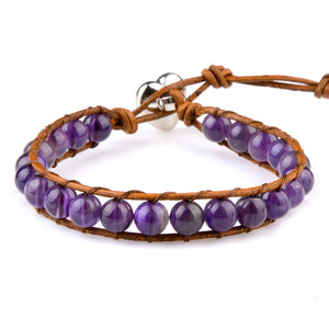 6mm Dark Stone Beaded Heart Bracelet Leather Cord Jewelry