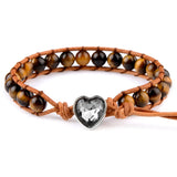 6mm Dark Stone Beaded Heart Bracelet Leather Cord Jewelry