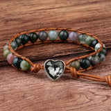 6mm Dark Stone Beaded Heart Bracelet Leather Cord Jewelry