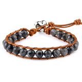 6mm Dark Stone Beaded Heart Bracelet Leather Cord Jewelry