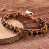 6mm Dark Stone Beaded Heart Bracelet Leather Cord Jewelry