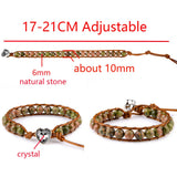 6mm Dark Stone Beaded Heart Bracelet Leather Cord Jewelry
