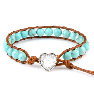 6mm Turquoise Stone Heart Bracelet Leather Cord Jewelry