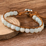 6mm Turquoise Stone Heart Bracelet Leather Cord Jewelry