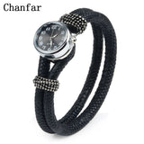 Double Wrap Leather Bracelet Snap Button Watch Bracelet