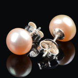 Pink Freshwater Pearl Sterling Stud Earrings 8mm