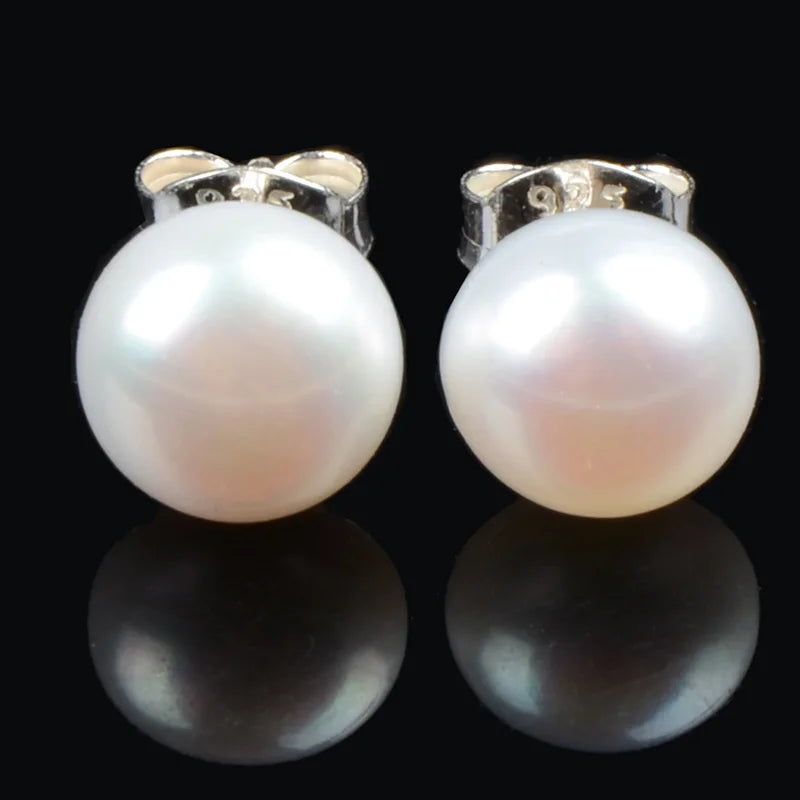 Pink Freshwater Pearl Sterling Stud Earrings 8mm