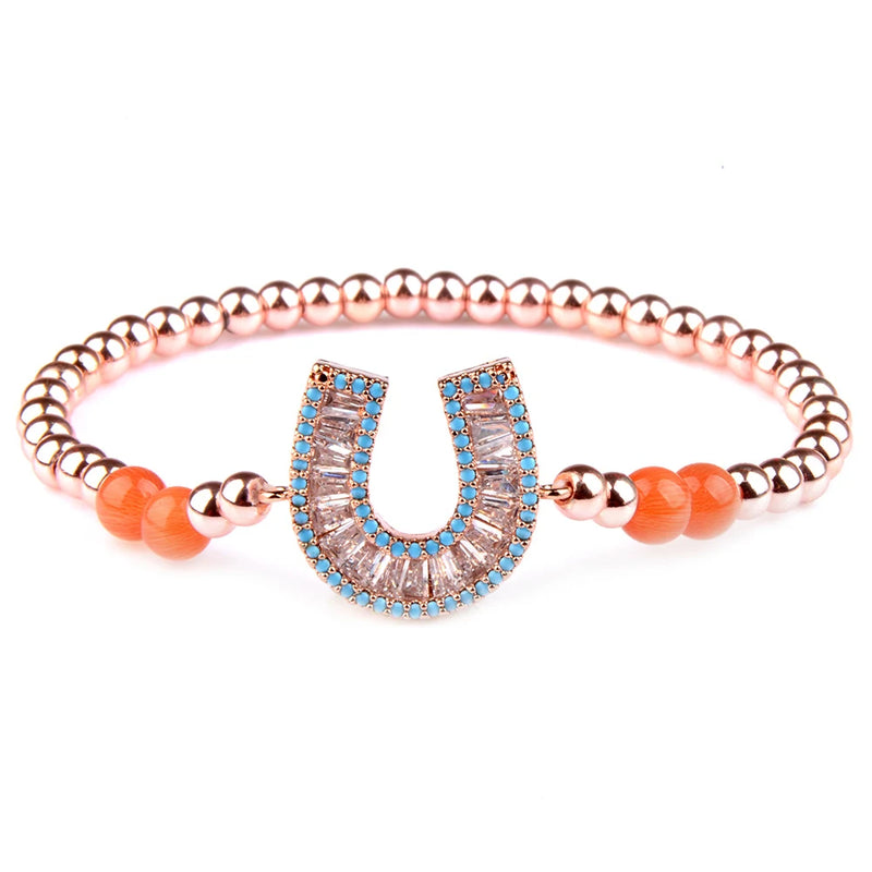 Red Crystal Hematite Beaded Bracelet with Zircon Micro Pave Pendant