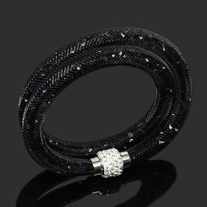 Double Crystal Mesh Bracelet with Magnetic Clasp