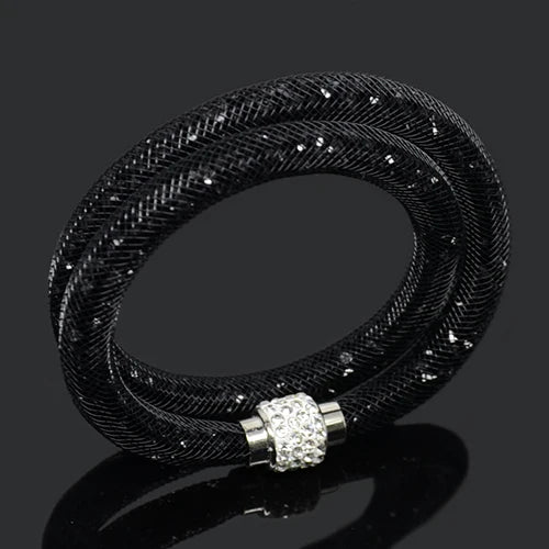 Double Crystal Mesh Bracelet with Magnetic Clasp