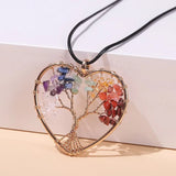 7 Chakras Crystal Tree Of Life Pendant Necklace - Reiki Healing