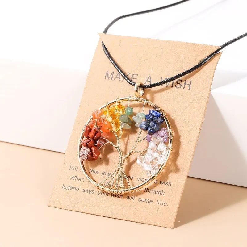 7 Chakras Crystal Tree Of Life Pendant Necklace - Reiki Healing
