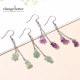Amethyst Crystal Gravel Stainless Steel Drop Earrings
