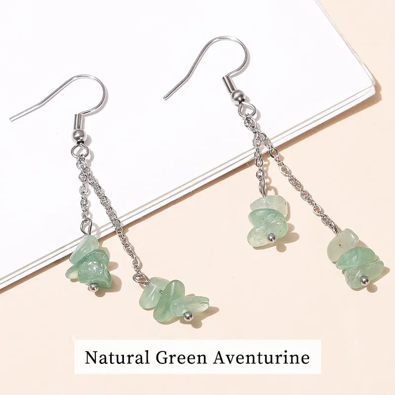 Amethyst Crystal Gravel Stainless Steel Drop Earrings