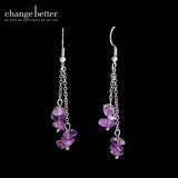 Amethyst Crystal Gravel Stainless Steel Drop Earrings