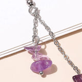 Amethyst Crystal Gravel Stainless Steel Drop Earrings