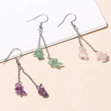 Amethyst Crystal Gravel Stainless Steel Drop Earrings